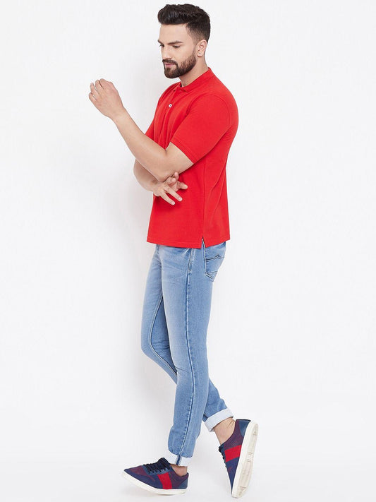 Men's Cotton Blend Solid Polo T-Shirt – Half Sleeves | Red (M to XXL)