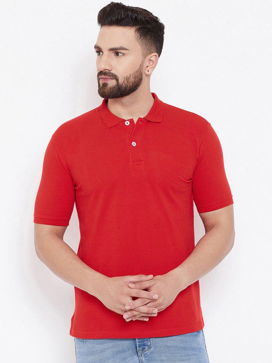 Men's Cotton Blend Solid Polo T-Shirt – Half Sleeves | Red (M to XXL)
